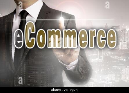 E commerce is shown by businessman concept. Stock Photo