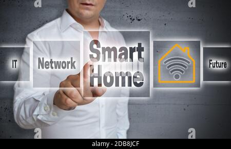 Smart Home concept background is shown by man. Stock Photo