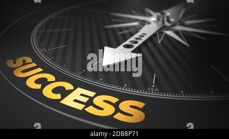 3D Illustration of an Abstract Compass Over Black Background with Needle Pointing the Text: Success - Business Concept.
