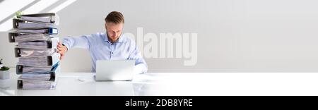 Calculating Invoice Document Using Accounting Software. Digital Transformation Concept Stock Photo
