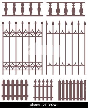 Set of fences silhouettes. Stock Vector