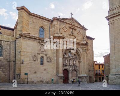 Camino pilgrims in front of the Cathedral - Santo Domingo de la Calzada, La Rioja, Spain Stock Photo