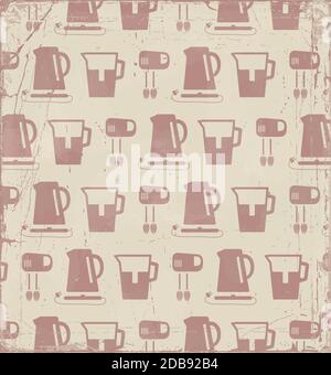 Kitchen retro background, vector pattern. Stock Vector