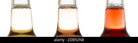 Three bootles of different colored lemonades close-up Stock Photo