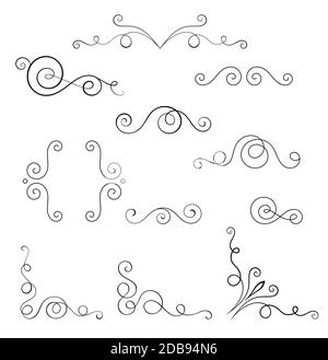 Line flourish swirl vector calligraphy ornament elements. Fancy line ...