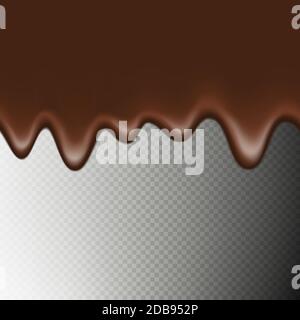 Realistic seamless horizontal border hot chocolate isolated on transparent background. Melted flowing chocolate drips. EPS 10 vector file included Stock Photo