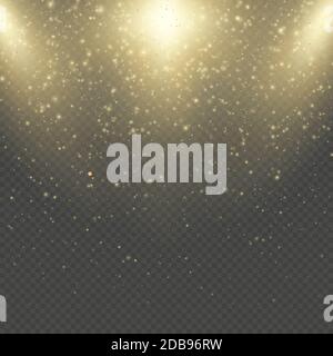 Christmas or New Year glowing sparkles rain. Abstract gold glitter space nebula shine effect. Golden dust overlay layer. Twinkling confetti, shimmerin Stock Photo