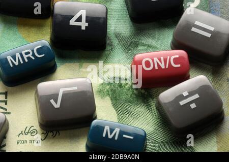 Calculator keys on israeli  currency Stock Photo