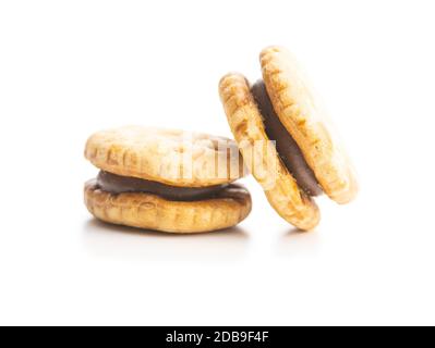 Mini cream sandwich cookies isolated on white background. Stock Photo