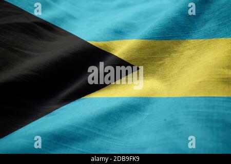 Ruffled Flag of Bahamas Blowing in Wind Stock Photo