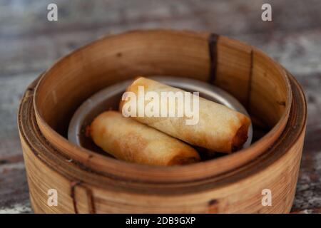 Fried Spring Rolls is Thai Traditional Spring Rolls one of menu in Dim Sum Restaurant Stock Photo