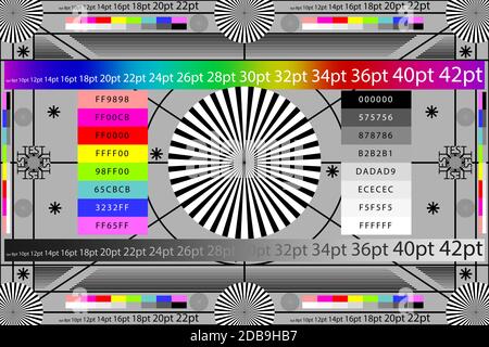 Adjusting camera lens test target colour chart. Tv screen background. EPS 10 vector file Stock Photo