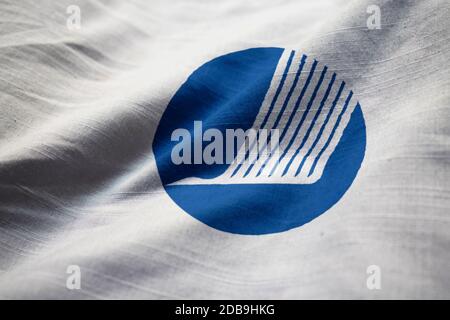 Closeup of Ruffled Nordic Council Flag, Nordic Council Flag Blowing in Wind Stock Photo