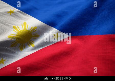Closeup of Ruffled Philippines Flag, Philippines Flag Blowing in Wind Stock Photo