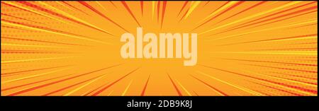Panoramic orange comic zoom with lines - Vector illustration Stock Vector