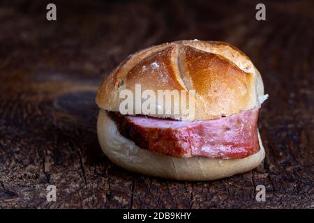 bavarian meat loaf in a bun Stock Photo