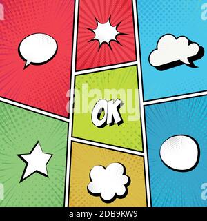 A selection of multicolored comic zoom backgrounds with elements - Vector illustration Stock Vector