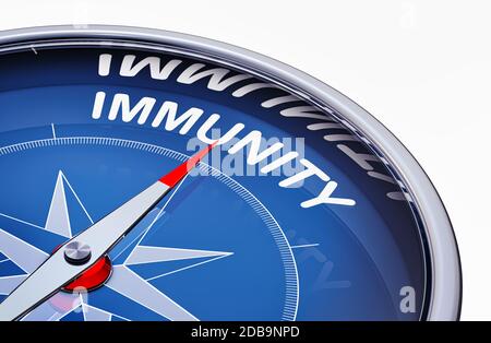 3D rendering of an compass with the word immunity Stock Photo
