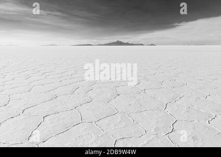 Uyuni salt flat desert in black and white, Bolivia. Stock Photo