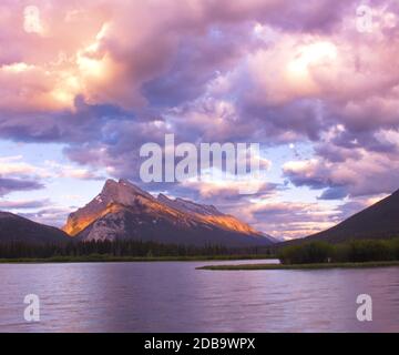 Sunset over Mount Rundle Stock Photo