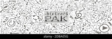 Large assembly of different arrows, many sizes of symbols - illustration Stock Vector