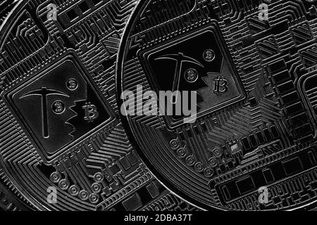 Bitcoin halving. Cryptocurrency on silver background. Macro Stock Photo