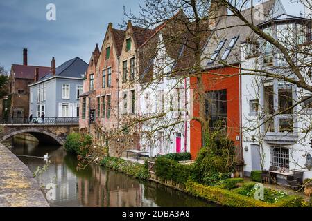 BRUGES, BELGIUM - MARCH, 2018: Canals of the historical and beautiful Bruges town in Belgium Stock Photo