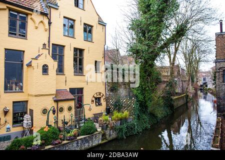 BRUGES, BELGIUM - MARCH, 2018: Canals of the historical and beautiful Bruges town in Belgium Stock Photo