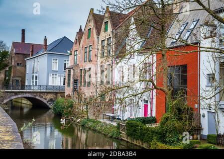 BRUGES, BELGIUM - MARCH, 2018: Canals of the historical and beautiful Bruges town in Belgium Stock Photo