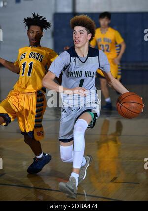 Chino Hills, CA. 7th Feb, 2017. LaMelo Ball #1 in action scores 92 points  during the Prep Basketball Game.Nationally Ranked Chino Hills defeats Los  Osos High School.146-123 at Chino Hills High School in Chino Hills,  California.Mandatory Photo Credit