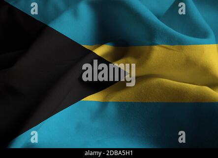 Ruffled Flag of Bahamas Blowing in Wind Stock Photo