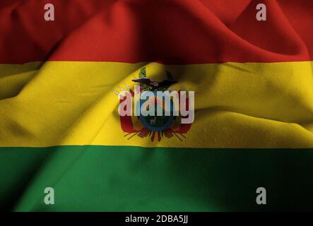 Ruffled Flag of Bolivia Blowing in Wind Stock Photo