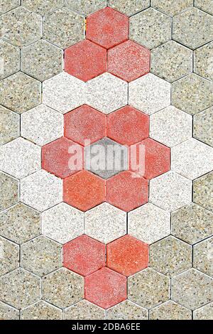 Hexagonal shape decorative bricks made from concrete Stock Photo