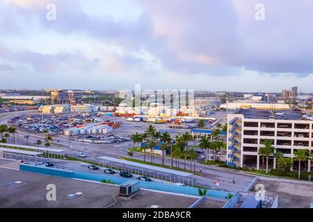 Fort Lauderdale - December 11, 2019: The view from a cruise ship of terminal at Port Everglades, in Ft. Lauderdale, Florida Stock Photo