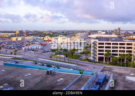 Fort Lauderdale - December 11, 2019: The view from a cruise ship of terminal at Port Everglades, in Ft. Lauderdale, Florida Stock Photo