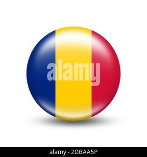 Romania country flag in sphere with white shadow - illustration Stock Photo