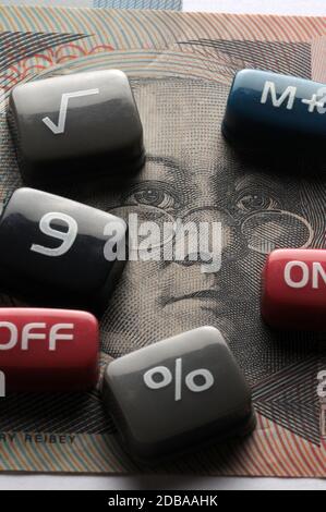 Calculator keys on australian  currency Stock Photo