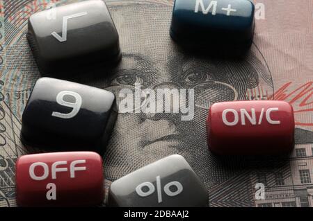 Calculator keys on australian  currency Stock Photo
