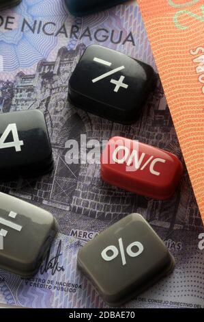 Calculator keys on nicaraguan currency Stock Photo