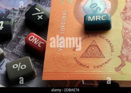 Calculator keys on nicaraguan currency Stock Photo