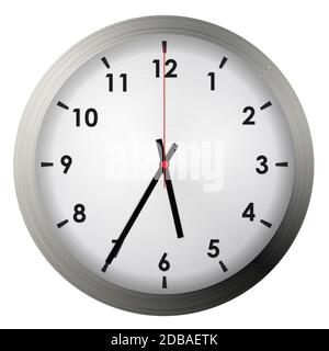 Analog metal wall clock isolated on white background. Stock Photo