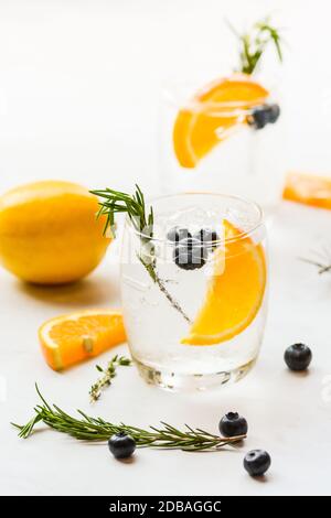 Infused water mix of orange and blueberry Stock Photo