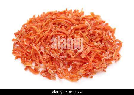 Dried chopped carrots isolated on white background Stock Photo
