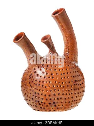 handcrafted ceramic kettle isolated on white background Stock Photo