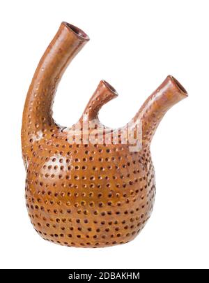 side view of handcrafted ceramic teapot isolated on white background Stock Photo