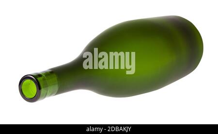 lying empty green brandy bottle isolated on white background Stock Photo