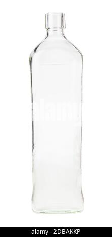 empty clear whiskey bottle isolated on white background Stock Photo