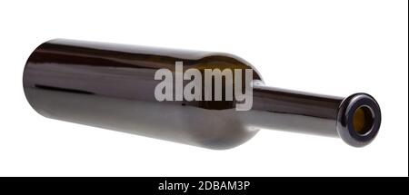 lying empty dark brown wine bottle isolated on white background Stock Photo