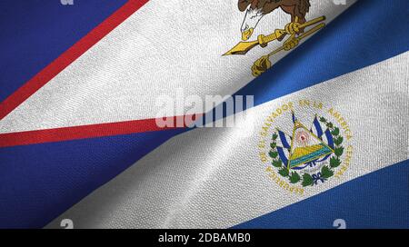 American Samoa and El Salvador two flags textile cloth, fabric texture Stock Photo