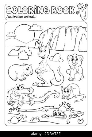 Coloring book various Australian animals - picture illustration. Stock Photo